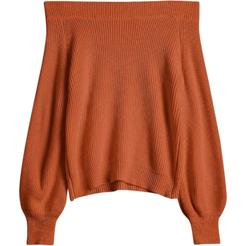 Women’s Off Shoulder Knit Sweater Long Sleeve Casual Pullover Large